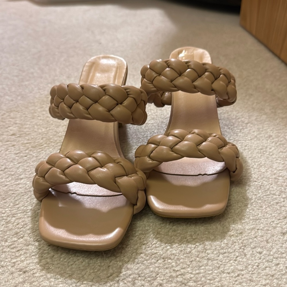 Brown open toe heels